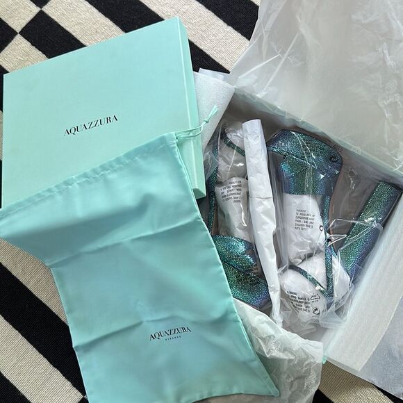 AQUAZZURA Sinner Ombre Platform Ankle-strap Sandals Sz 40 Petroleum Blue NIB - Picture 12 of 13